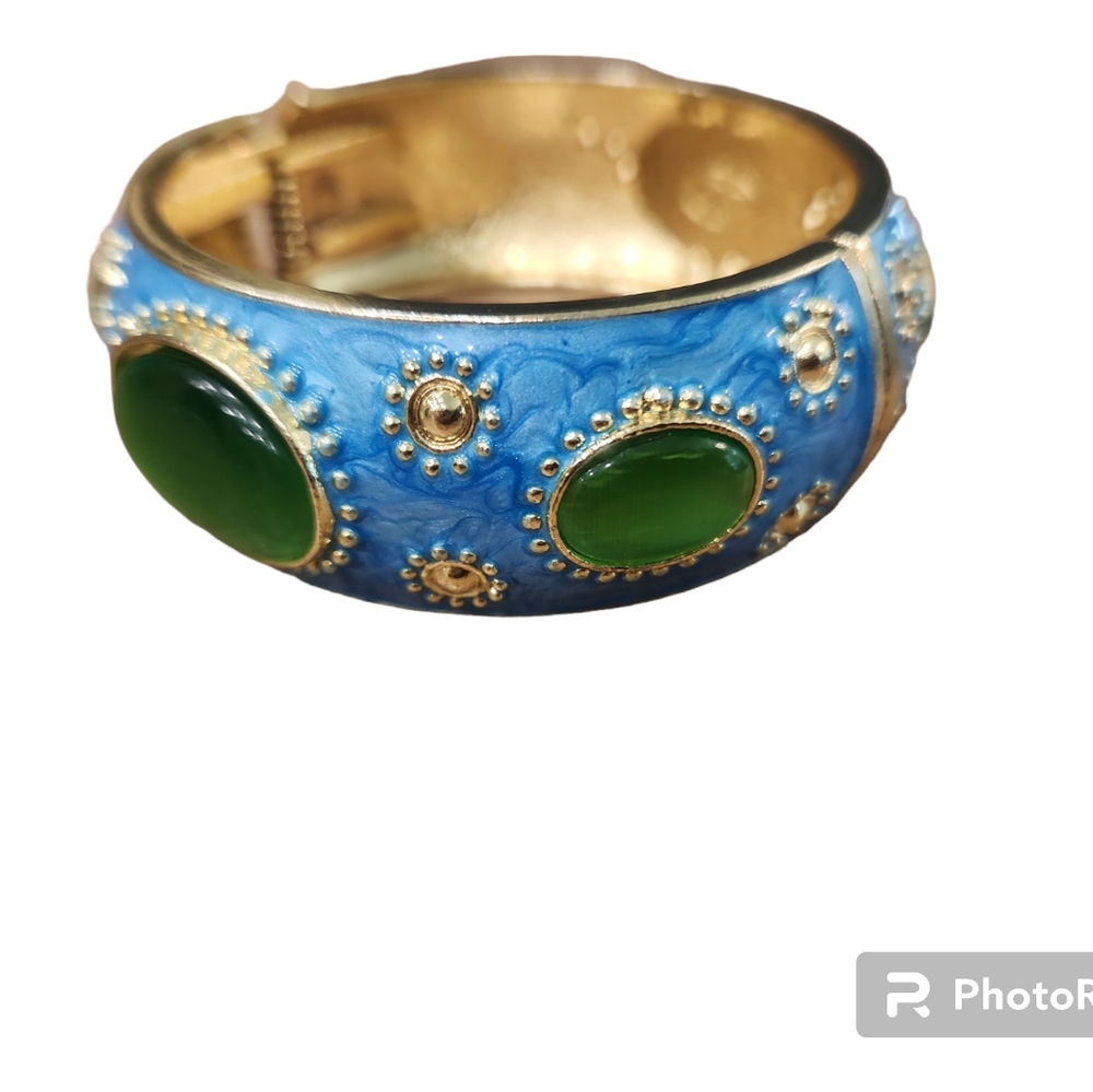 Blue, gold and lime green bracelet.